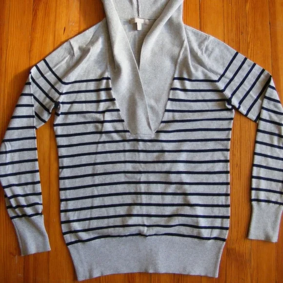 Banana Republic Sweater Hoodie Striped Gray Navy Blue Small S EUC - Picture 2 of 12